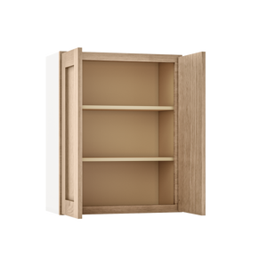 30" Tall Natural Color 17ROS - Redondo White Oak Shaker Shaker 1-1/4" Overlay Wall Cabinet - Double Door 24", 27", 30", 33" & 36"
