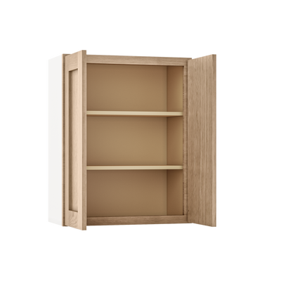 30" Tall Natural Color 17ROS - Redondo White Oak Shaker Shaker 1-1/4" Overlay Wall Cabinet - Double Door 24", 27", 30", 33" & 36"
