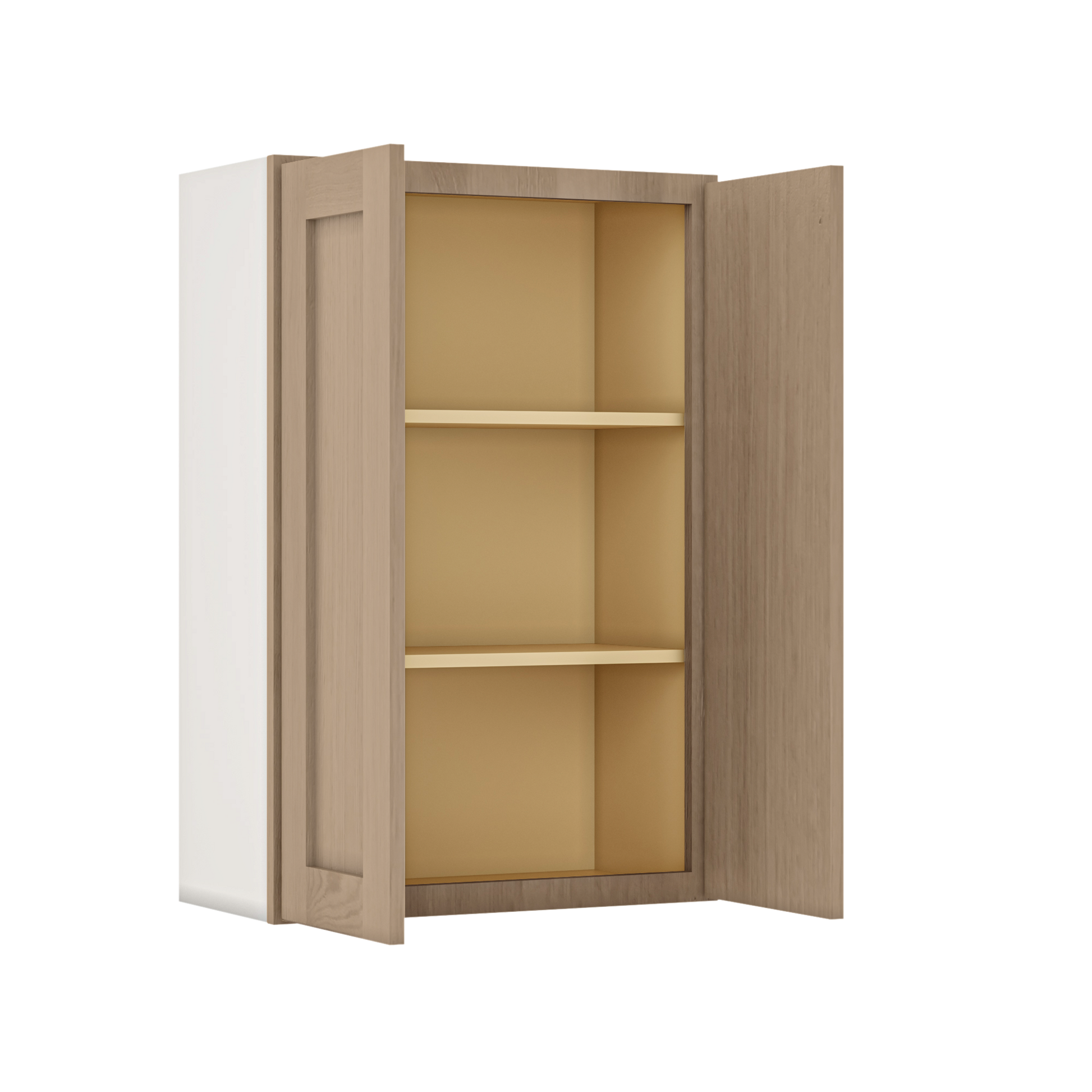 Natural white oak shaker wall cabinet 24"–36" RTA kitchen cabinet – angle view