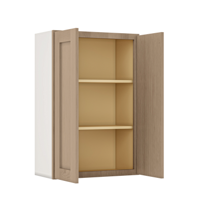 Natural white oak shaker wall cabinet 24"–36" RTA kitchen cabinet – angle view
