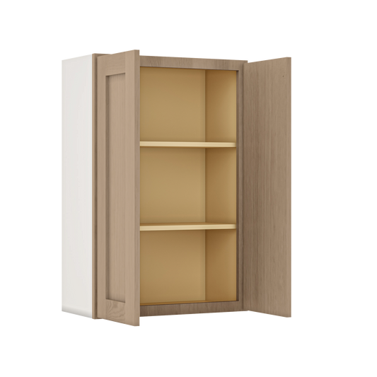 Natural white oak shaker wall cabinet 24"–36" RTA kitchen cabinet – angle view