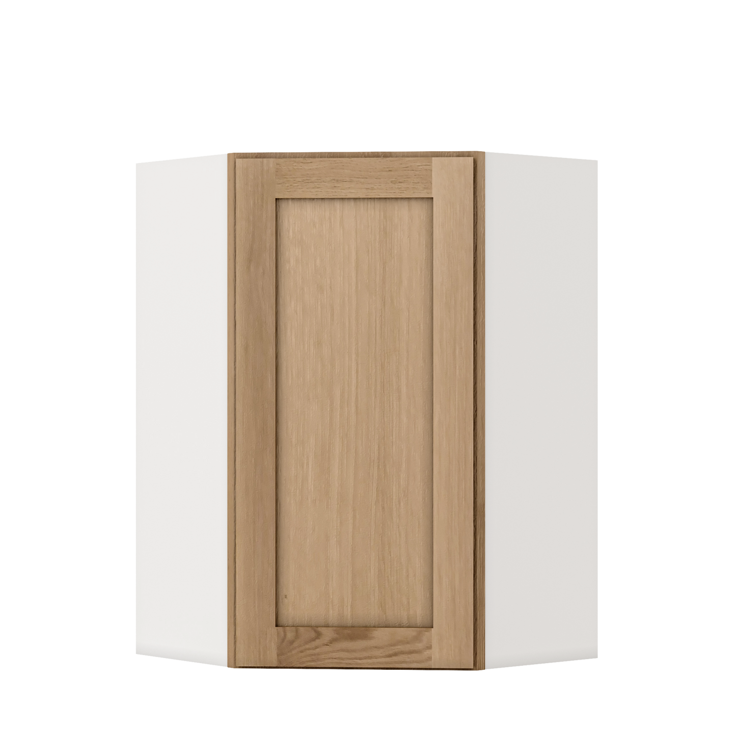 Diagonal Corner Natural Color 17ROS - Redondo White Oak Shaker 1-1/4" Overlay Wall Cabinet 24" Wide by 30", 36" & 42" Tall