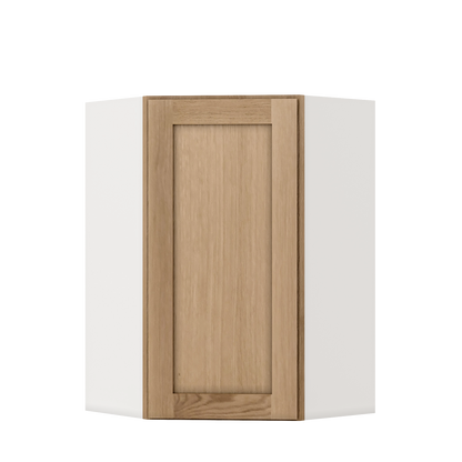 Diagonal Corner Natural Color 17ROS - Redondo White Oak Shaker 1-1/4" Overlay Wall Cabinet 24" Wide by 30", 36" & 42" Tall