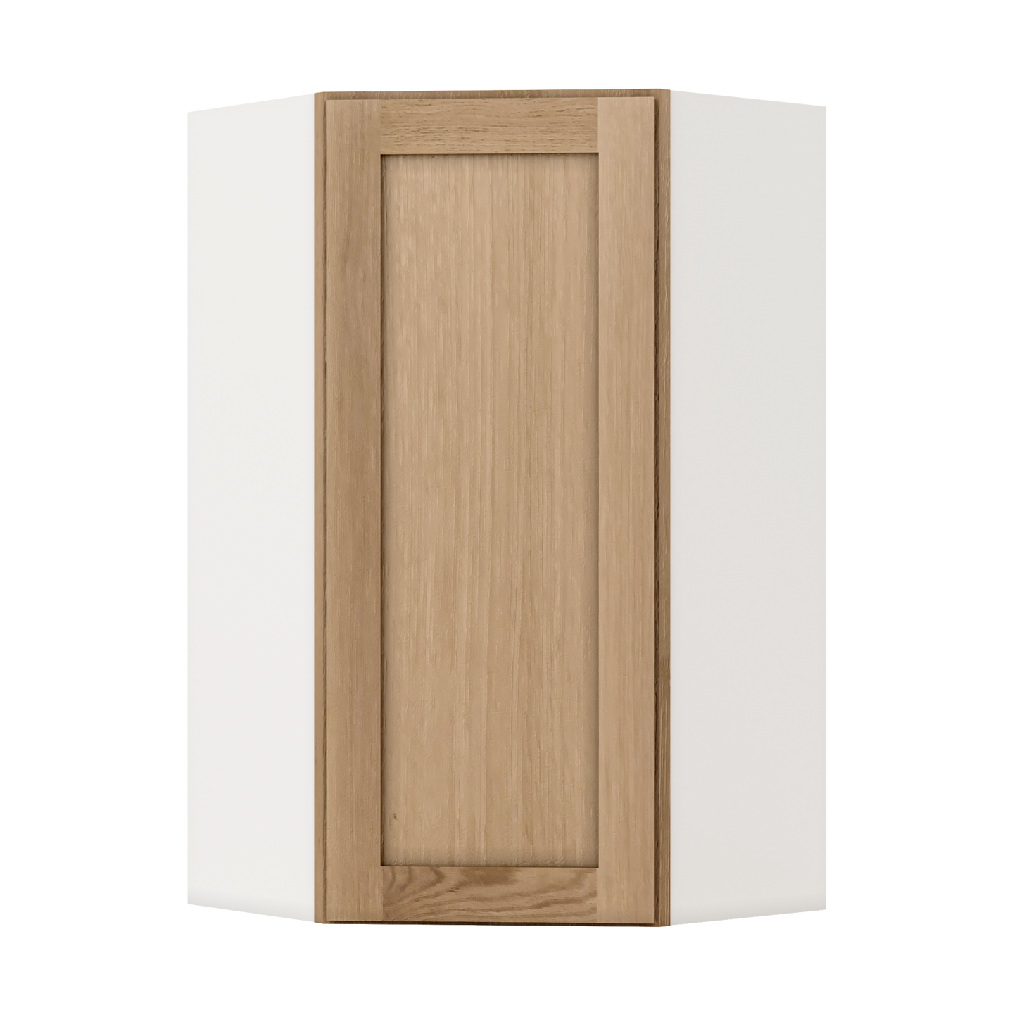 Diagonal Corner Natural Color 17ROS - Redondo White Oak Shaker 1-1/4" Overlay Wall Cabinet 24" Wide by 30", 36" & 42" Tall