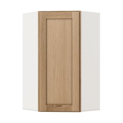 Diagonal Corner Natural Color 17ROS - Redondo White Oak Shaker 1-1/4" Overlay Wall Cabinet 24" Wide by 30", 36" & 42" Tall