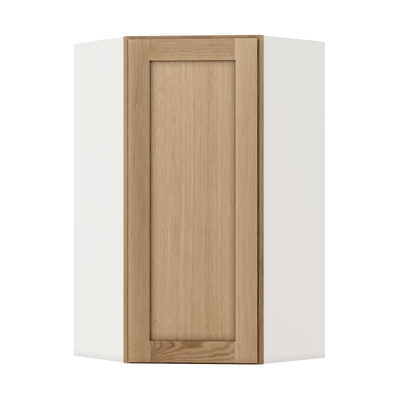 Diagonal Corner Natural Color White Oak Shaker 1-1/4" Overlay Wall Cabinet 24" Wide by 30", 36" & 42" Tall