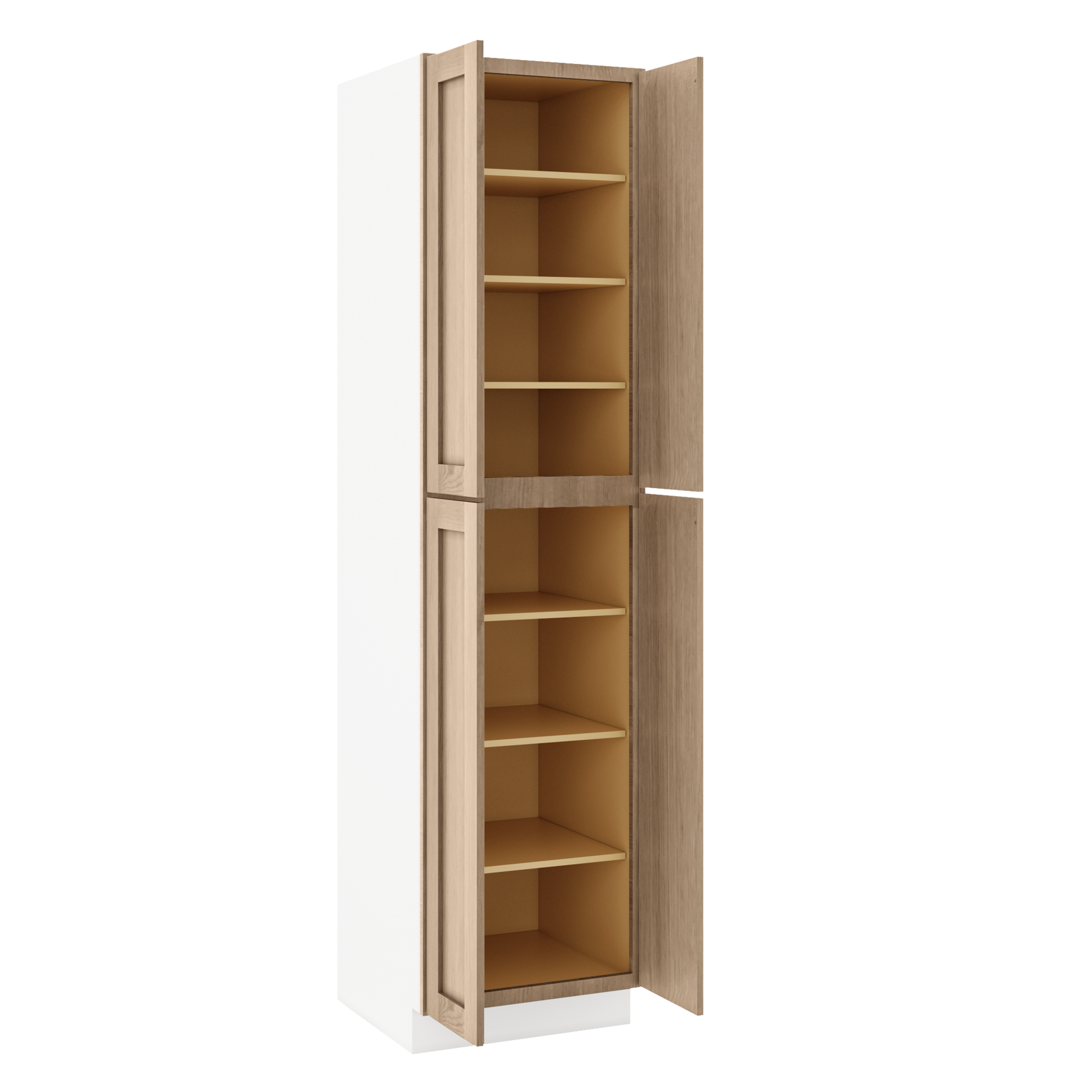 Natural white oak shaker pantry cabinet 18"–84" RTA kitchen cabinet – dimension diagram