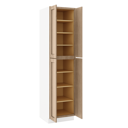 Natural white oak shaker pantry cabinet 18"–84" RTA kitchen cabinet – dimension diagram