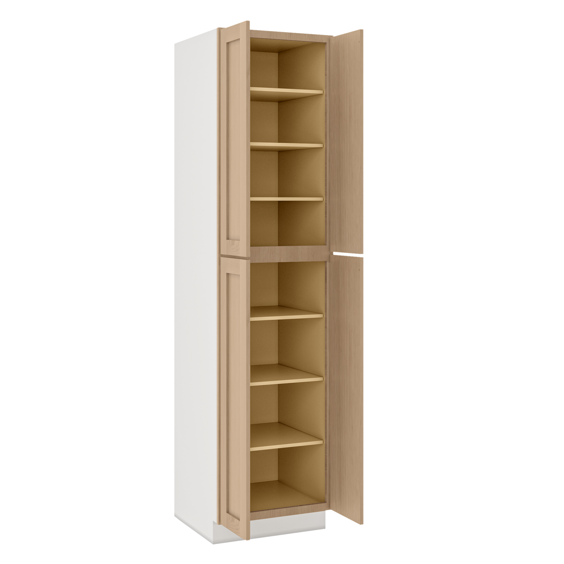 Natural white oak shaker pantry cabinet 18"–96" RTA kitchen cabinet – installed kitchen view