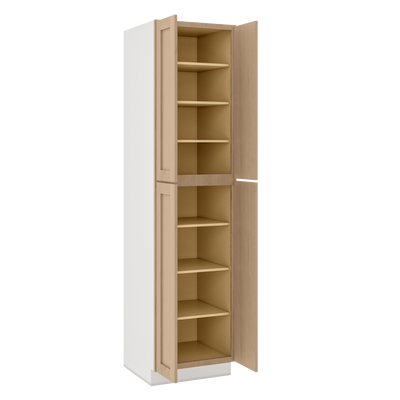 90" Tall Pantry Natural Color White Oak Shaker 1-1/4" Overlay Cabinet 18", 24" & 30" Wide