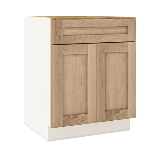 White Oak Slim Shaker 1-1/4" Overlay Base Cabinet - Two Doors 24", 27", 30", 33 & 36" Wide