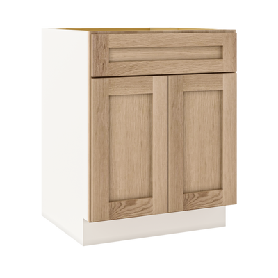 Natural Color White Oak Shaker 1-1/4" Overlay Base Cabinet - Two Doors 24", 27", 30", 33 & 36" Wide
