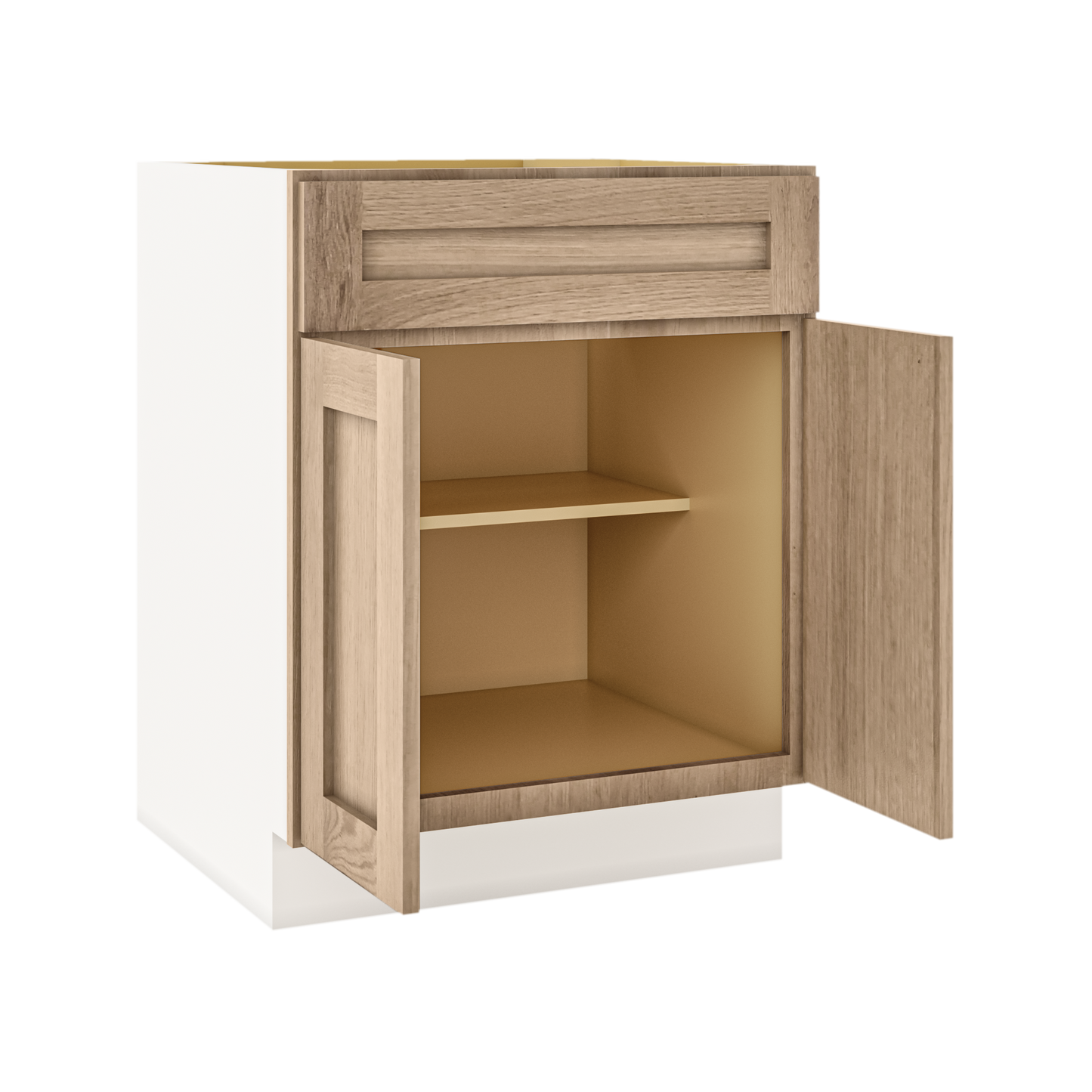 White Oak Slim Shaker 1-1/4" Overlay Base Cabinet - Two Doors 24", 27", 30", 33 & 36" Wide