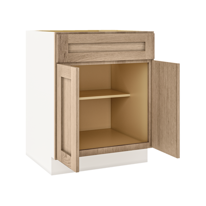 White Oak Slim Shaker 1-1/4" Overlay Base Cabinet - Two Doors 24", 27", 30", 33 & 36" Wide