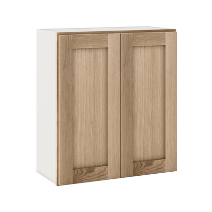 Natural white oak shaker wall cabinet 24"–36" RTA kitchen cabinet – open view
