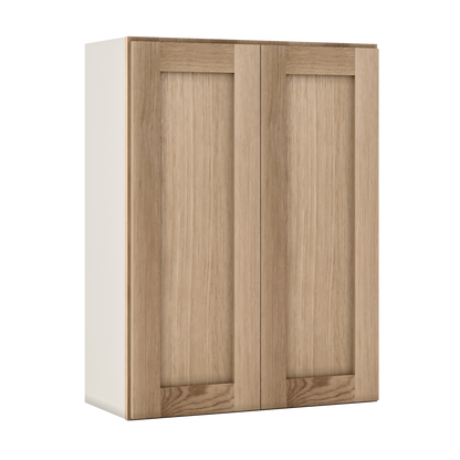 Natural white oak shaker wall cabinet 24"–36" RTA kitchen cabinet – open view