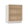 Natural Color White Oak Shaker 1-1/4" Overlay 3 Drawer Base Cabinet 12", 15", 18", 21", 24", 30", 33" & 36" Wide