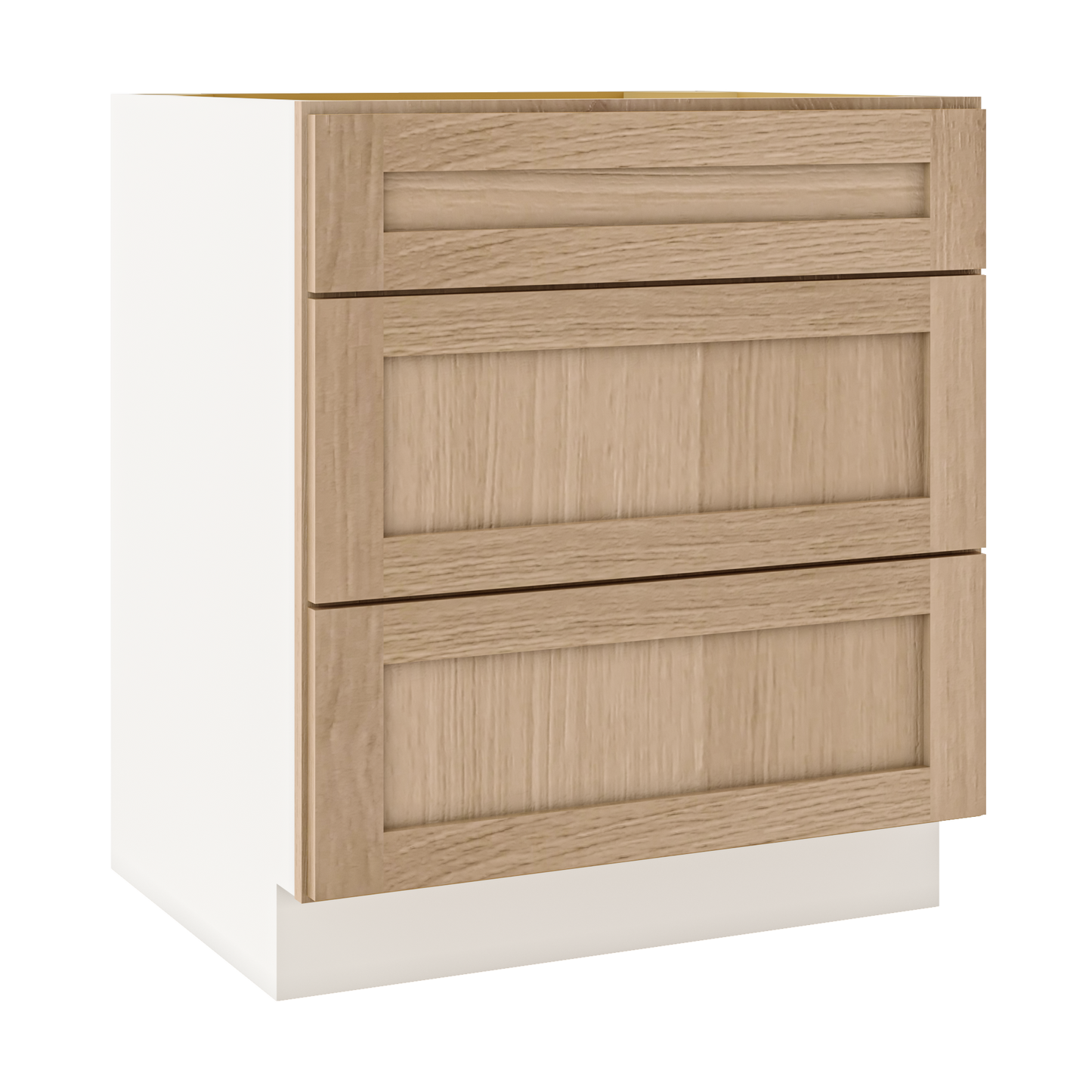 Natural Color 17ROS - Redondo White Oak Shaker 1-1/4" Overlay 3 Drawer Base Cabinet 12", 15", 18", 21", 24", 30", 33" & 36" Wide