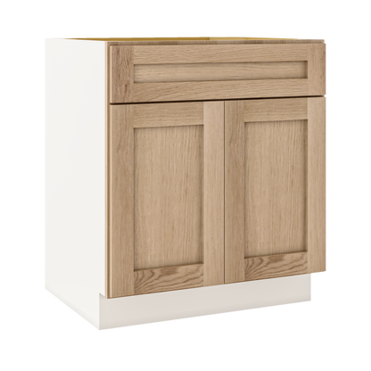 White Oak Slim Shaker 1-1/4" Overlay Base Cabinet - Two Doors 24", 27", 30", 33 & 36" Wide