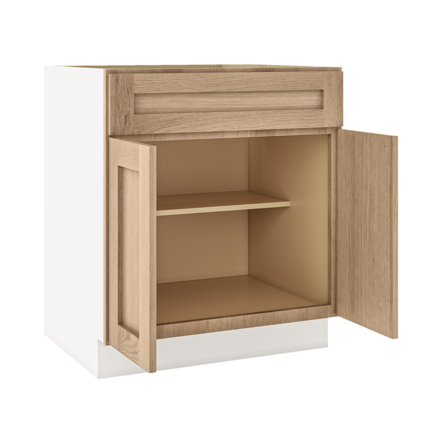 White Oak Slim Shaker 1-1/4" Overlay Base Cabinet - Two Doors 24", 27", 30", 33 & 36" Wide