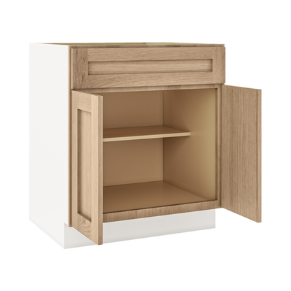 White Oak Slim Shaker 1-1/4" Overlay Base Cabinet - Two Doors 24", 27", 30", 33 & 36" Wide