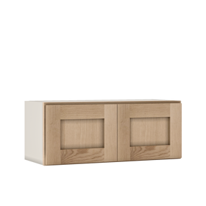 30" Wide Bridge Natural Color 17ROS - Redondo White Oak Shaker 1-1/4" Overlay Wall Cabinet - Double Door 12", 15", 18", 21" & 24" Tall