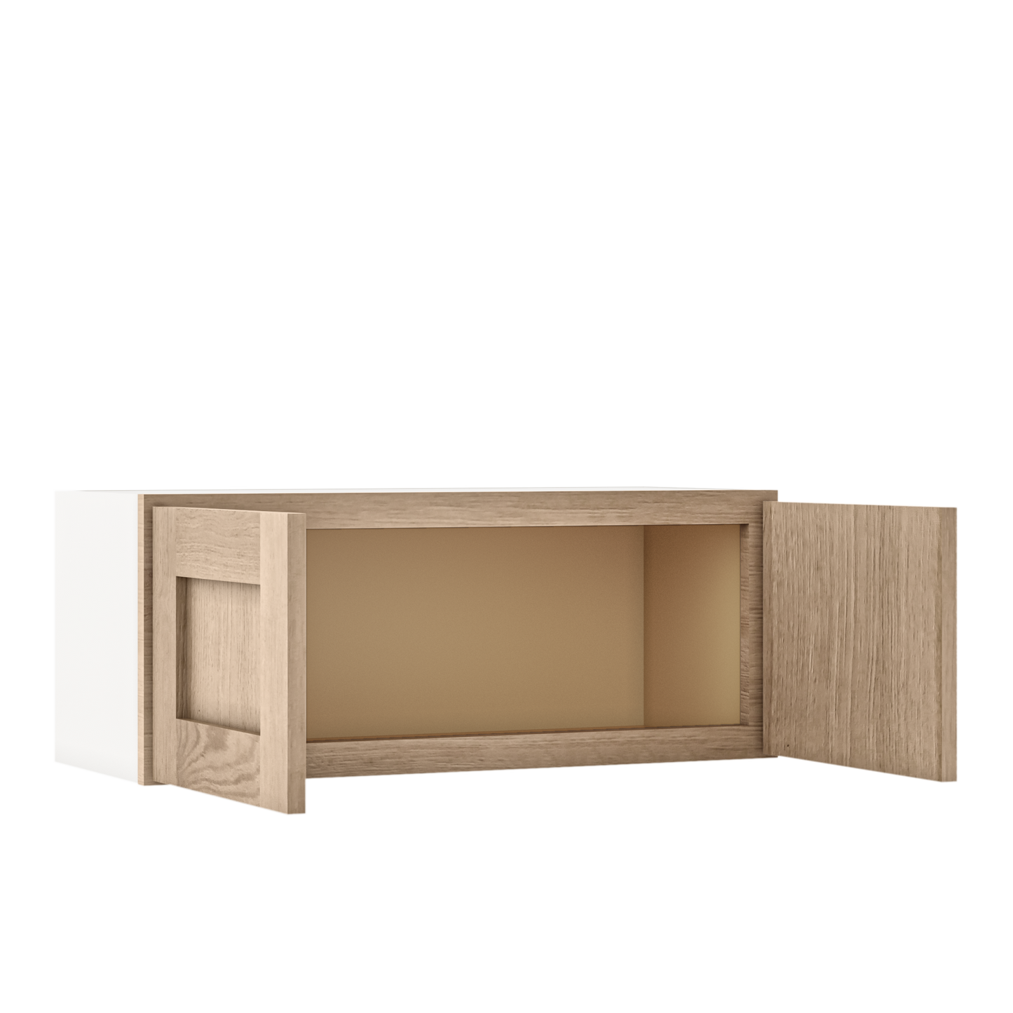 30" Wide Bridge Natural Color 17ROS - Redondo White Oak Shaker 1-1/4" Overlay Wall Cabinet - Double Door 12", 15", 18", 21" & 24" Tall