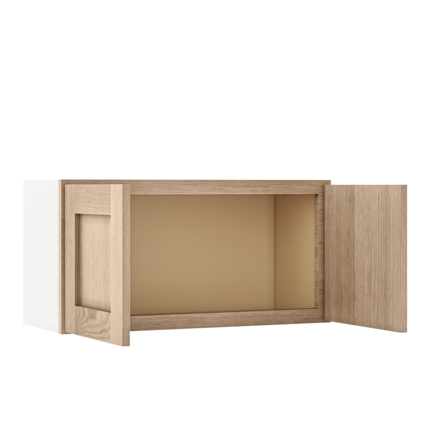 30" Wide Bridge Natural Color 17ROS - Redondo White Oak Shaker 1-1/4" Overlay Wall Cabinet - Double Door 12", 15", 18", 21" & 24" Tall