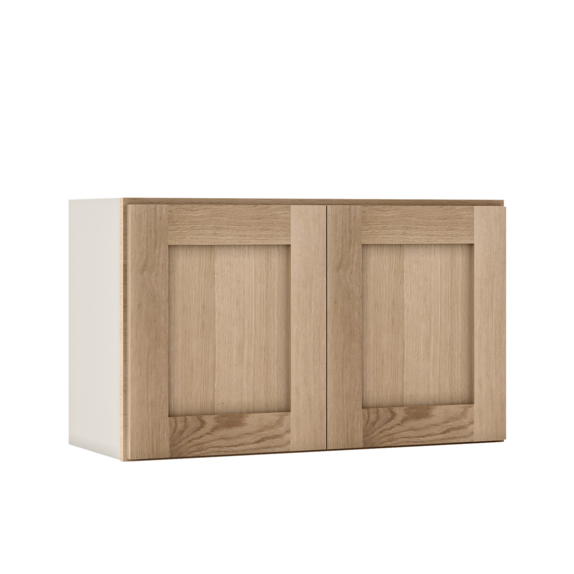 Natural white oak shaker glass-ready bridge wall cabinet 12"–30" RTA kitchen cabinet – installed kitchen view