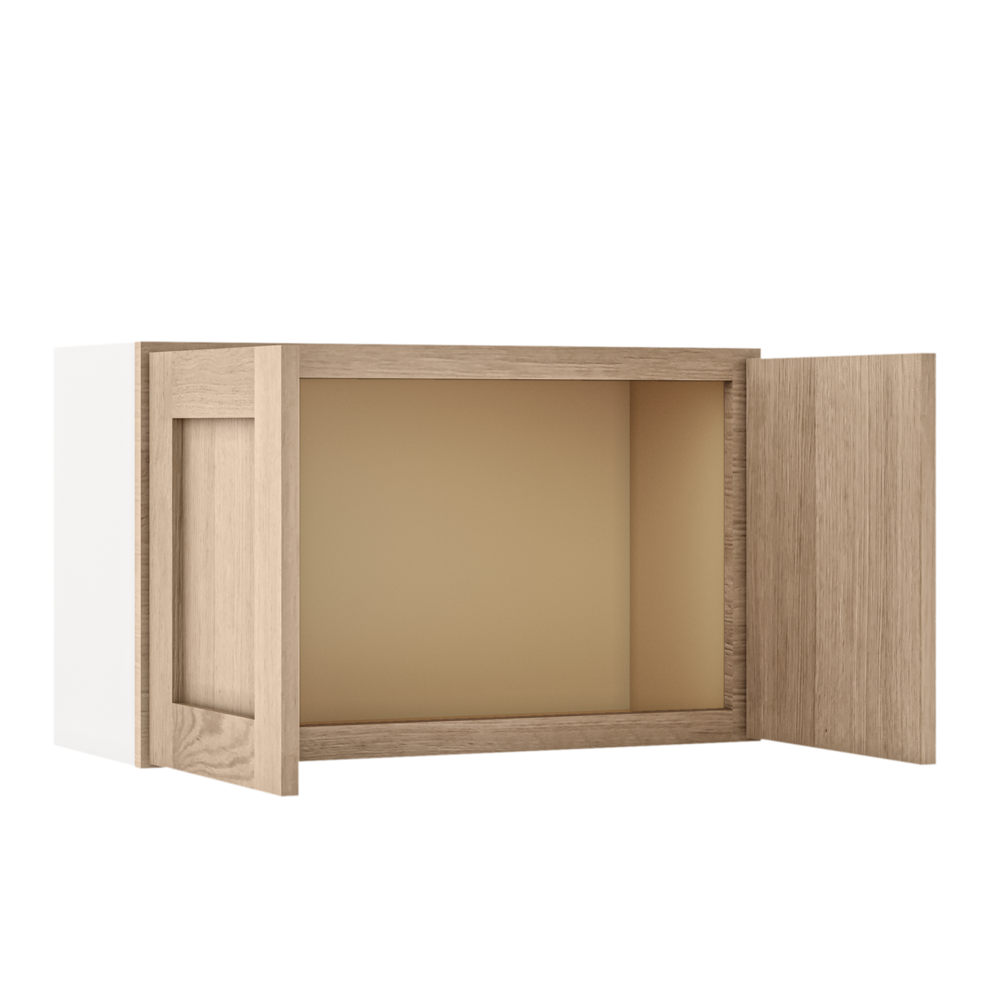 30" Wide Bridge Natural Color 17ROS - Redondo White Oak Shaker 1-1/4" Overlay Wall Cabinet - Double Door 12", 15", 18", 21" & 24" Tall