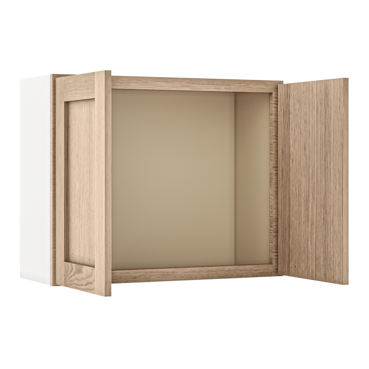 30" Wide Bridge Natural Color 17ROS - Redondo White Oak Shaker 1-1/4" Overlay Wall Cabinet - Double Door 12", 15", 18", 21" & 24" Tall