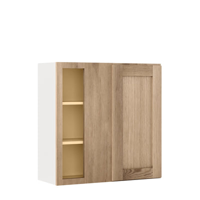 Blind Corner Natural Color 17ROS - Redondo White Oak Shaker 1-1/4" Overlay Wall Cabinet (left or right) 27" Wide by 30", 36" or 42" Tall