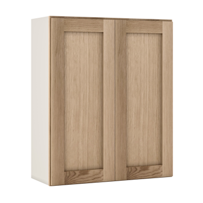 36" Tall Natural Color White Oak Shaker 1-1/4" Overlay Wall Cabinet - Double Door 24", 27", 30", 33" & 36" Wide