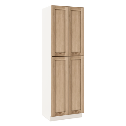 Natural white oak shaker pantry cabinet 18"–84" RTA kitchen cabinet – installed kitchen view