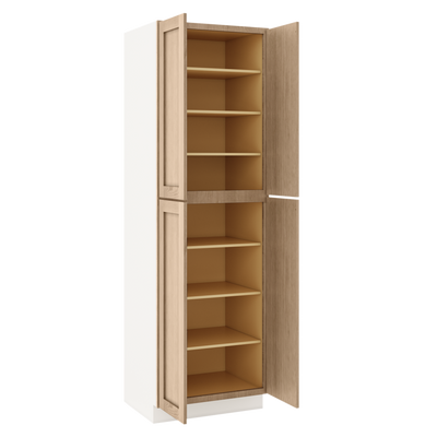 84" Tall Pantry Natural Color White Oak Shaker 1-1/4" Overlay Cabinet Available 18", 24", 30" & 36" Wide