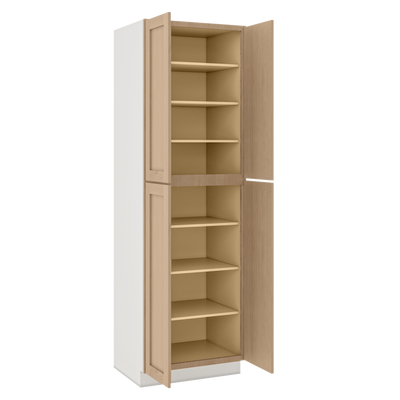 90" Tall Pantry Natural Color White Oak Shaker 1-1/4" Overlay Cabinet 18", 24" & 30" Wide