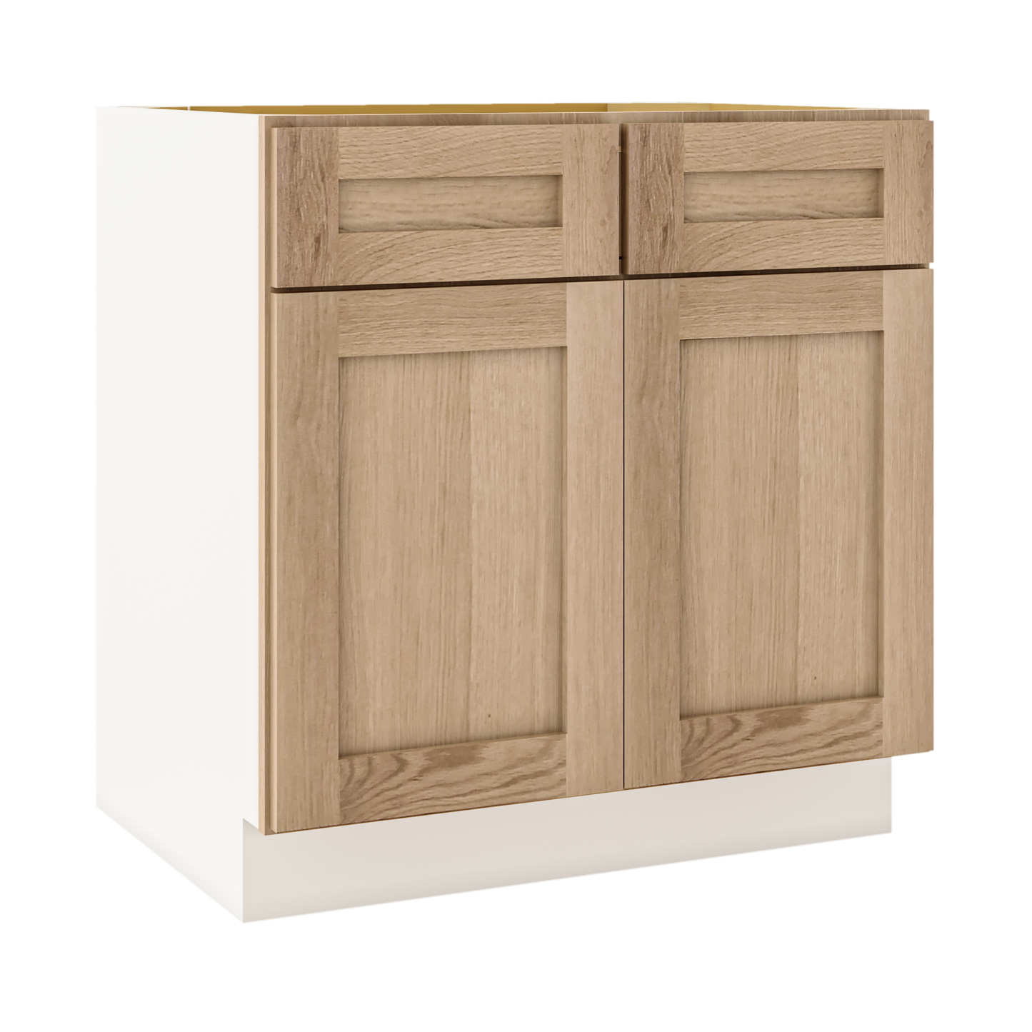 White Oak Slim Shaker 1-1/4" Overlay Base Cabinet - Two Doors 24", 27", 30", 33 & 36" Wide