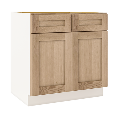 White Oak Slim Shaker 1-1/4" Overlay Base Cabinet - Two Doors 24", 27", 30", 33 & 36" Wide