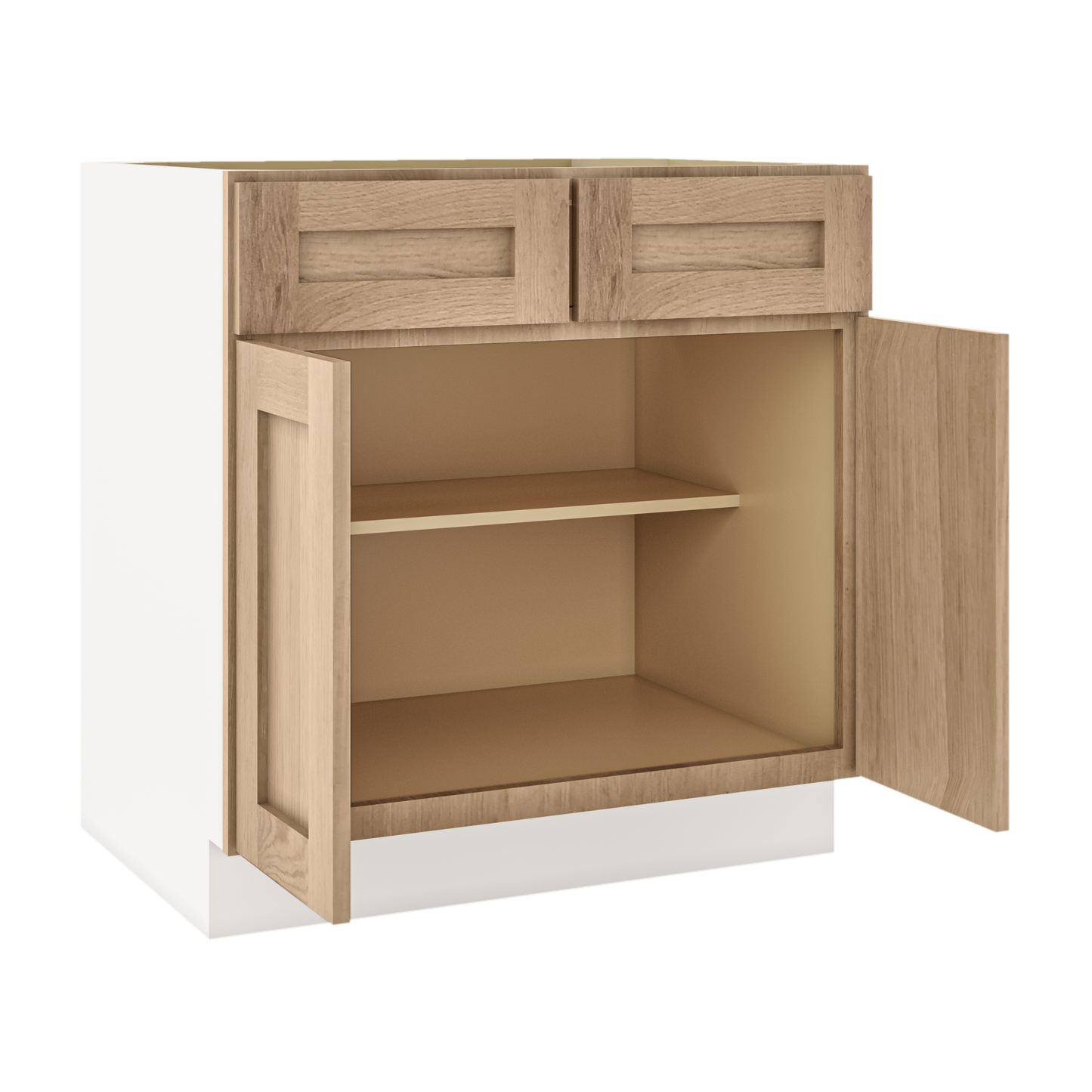 White Oak Slim Shaker 1-1/4" Overlay Base Cabinet - Two Doors 24", 27", 30", 33 & 36" Wide