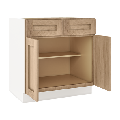 White Oak Slim Shaker 1-1/4" Overlay Base Cabinet - Two Doors 24", 27", 30", 33 & 36" Wide