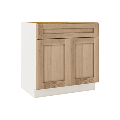 Natural Color White Oak Shaker 1-1/4" Overlay Sink Base 30", 33", 36" and 42"