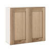 30" Tall Natural Color White Oak Shaker Shaker 1-1/4" Overlay Wall Cabinet - Double Door 24", 27", 30", 33" & 36"