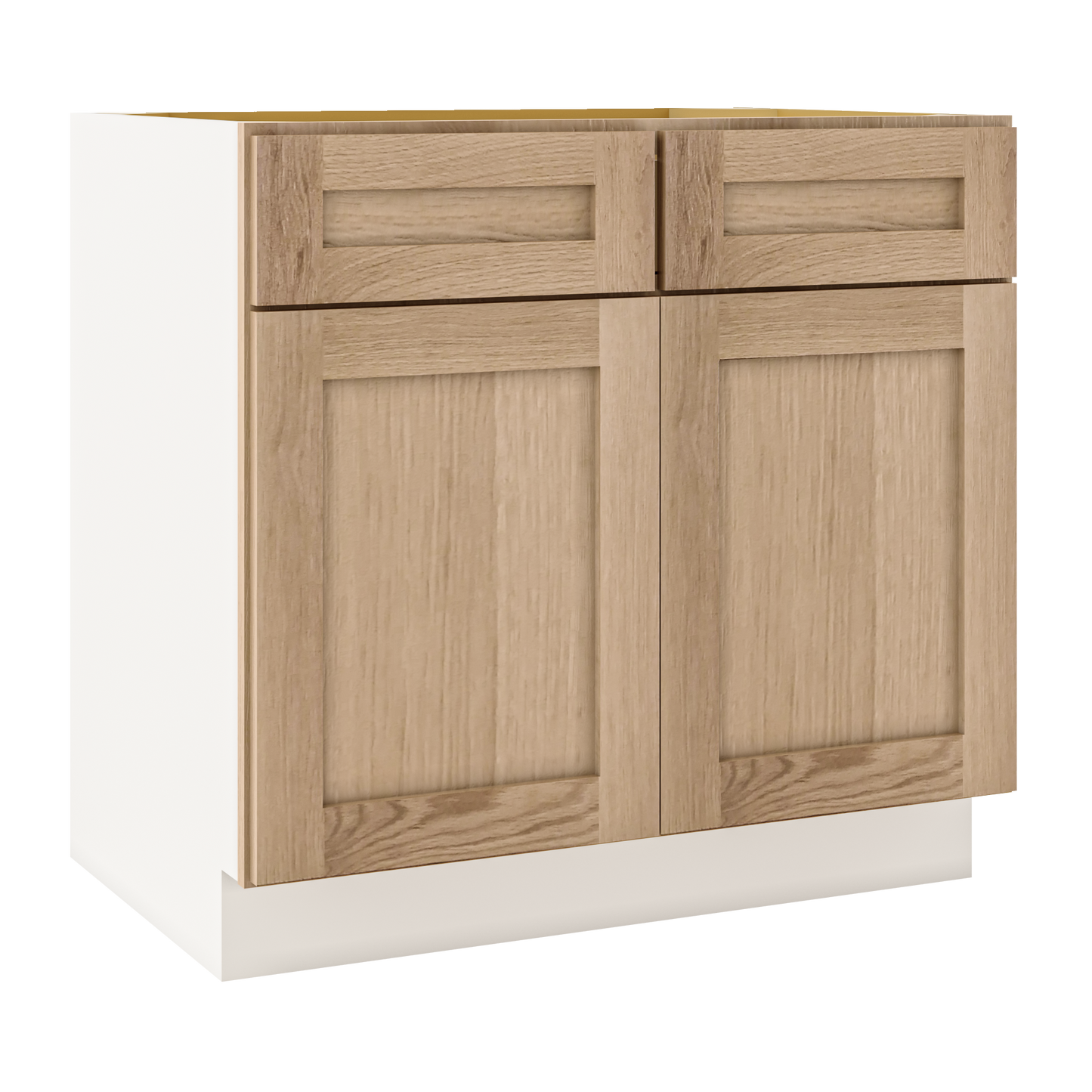 White Oak Slim Shaker 1-1/4" Overlay Base Cabinet - Two Doors 24", 27", 30", 33 & 36" Wide