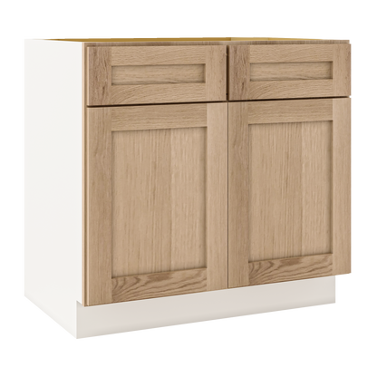 White Oak Slim Shaker 1-1/4" Overlay Base Cabinet - Two Doors 24", 27", 30", 33 & 36" Wide