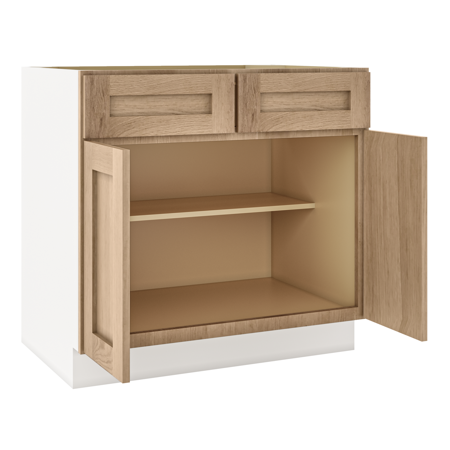 White Oak Slim Shaker 1-1/4" Overlay Base Cabinet - Two Doors 24", 27", 30", 33 & 36" Wide