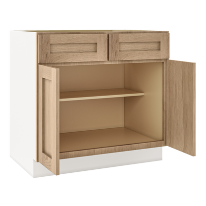 White Oak Slim Shaker 1-1/4" Overlay Base Cabinet - Two Doors 24", 27", 30", 33 & 36" Wide