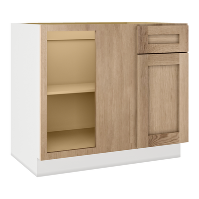 Natural Color White Oak Shaker Blind Corner 1-1/4"  Overlay Base (Left or Right)  Blind 36"-42" & 42"-45"