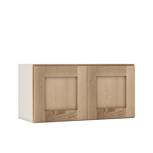 Natural white oak shaker bridge wall cabinet 12"–36" RTA kitchen cabinet – angle view