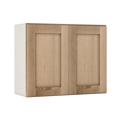 36" Wide Bridge White Oak Overlay Shaker Wall Cabinet - Double Door 12", 15", 18", 21" & 24" Tall