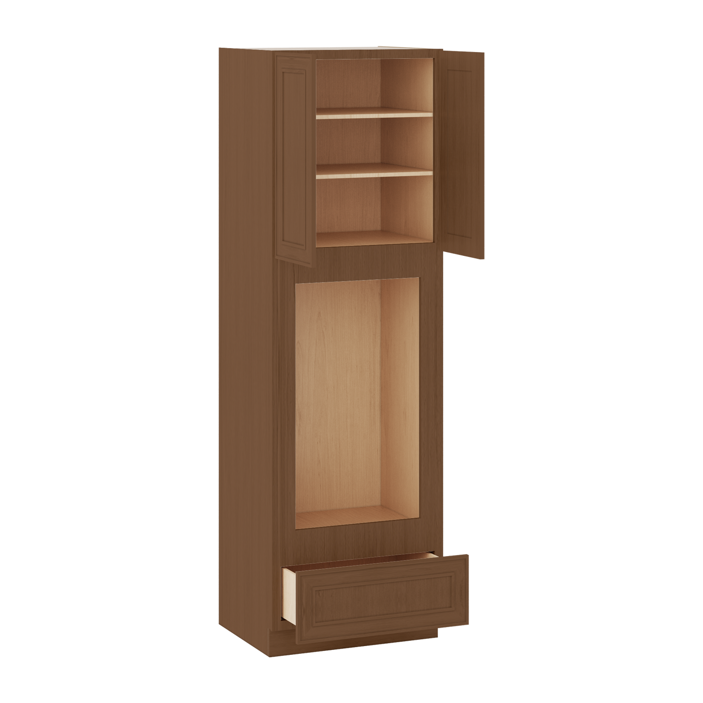 84" Tall Pantry 18", 24", 30" & 36" Wide Elegant Craftsman Mocha Shaker 1-1/4" Overlay Cabinet